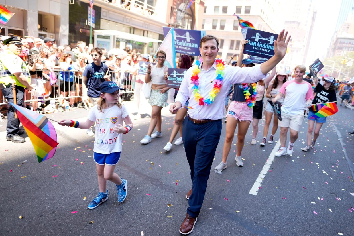 Dan Goldman walks in the NYC Pride March on Sunday, June 26, 2022, in Manhattan, New York.