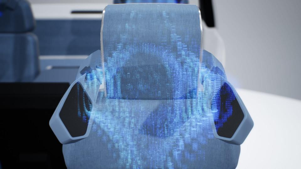 Speakers that fold down from headphones can create sound zones for each seat.