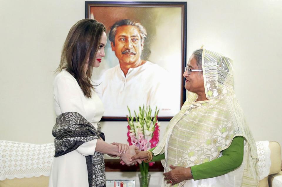 <p>Shaking hands with the Prime Minister of Bangladesh, Sheikh Hasina, during a 2019 visit. </p>