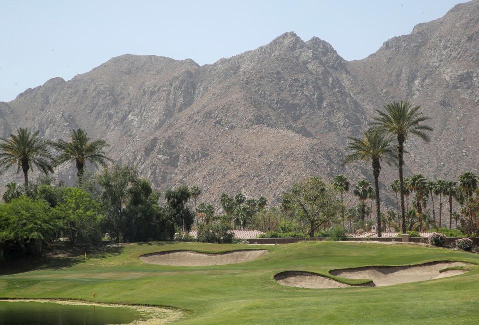 The par 3 17th hole at the Indian Wells Golf Resort in Indian Wells, Calif., April 26, 2024.