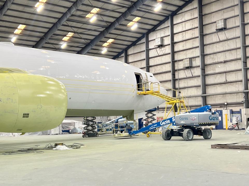 An aircraft going through AAS' re-painting process at Pinal Airport in Arizona.
