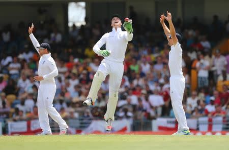 Cricket - West Indies v England - Third Test - Kensington Oval, Barbados - 3/5/15 England's Ian Bell, Jos Buttler and Alastair Cook appeal unsuccessfully for the wicket of West Indies' Kraigg Brathwaite Action Images via Reuters / Jason O'Brien