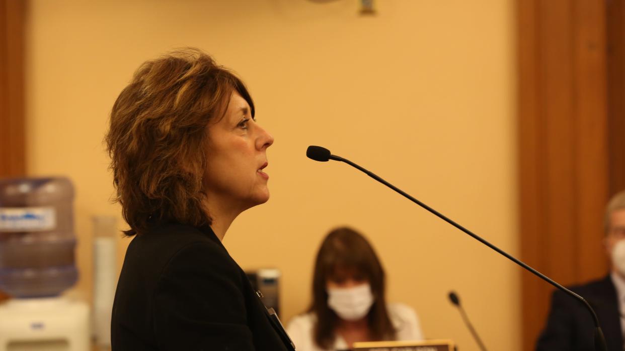 Acting Secretary Janet Stanek of the Kansas Department of Health and Environment addresses the House Health and Human Services Committee on Tuesday. (Jan. 18, 2022)