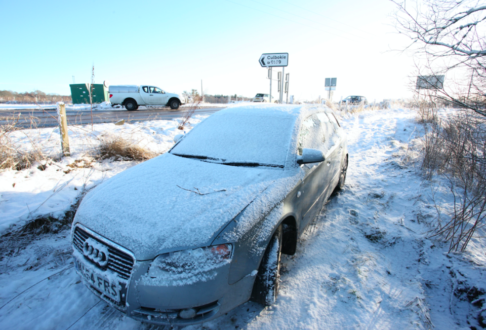 Snow earlier this month causes hazardous driving conditions in Scotland (Picture: Rex)