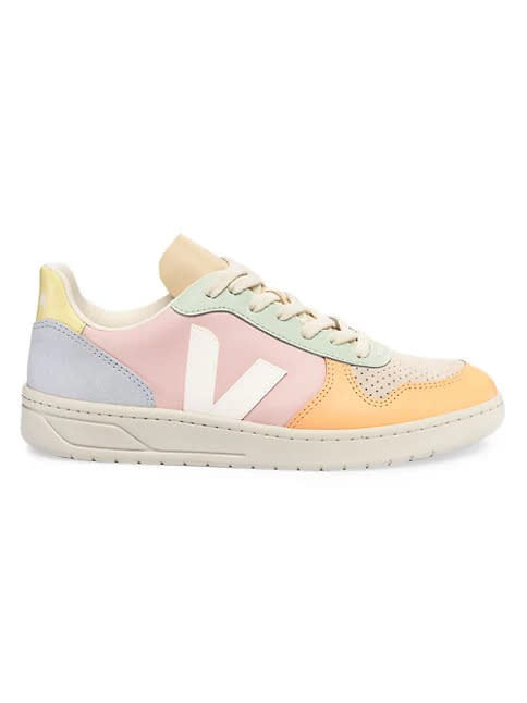 Veja V-10 Colorblocked Leather Low-Top Sneakers. Image via Saks Fifth Avenue.