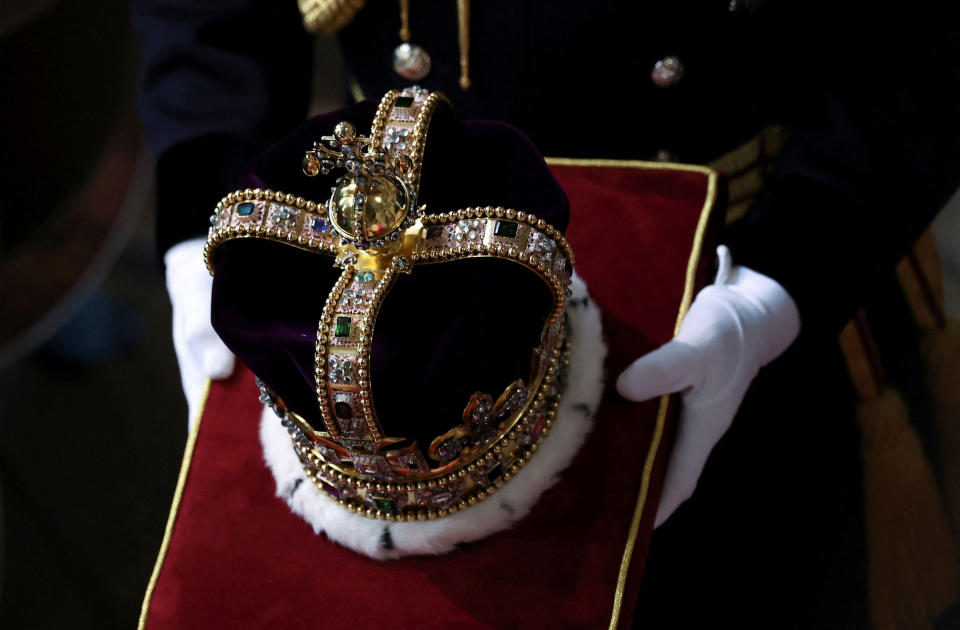 17th Century St Edward's Crown is carried ahead of the Coronation of King Charles III and Queen Camilla.<span class="copyright">Phil Noble—WPA Pool/Getty Images</span>