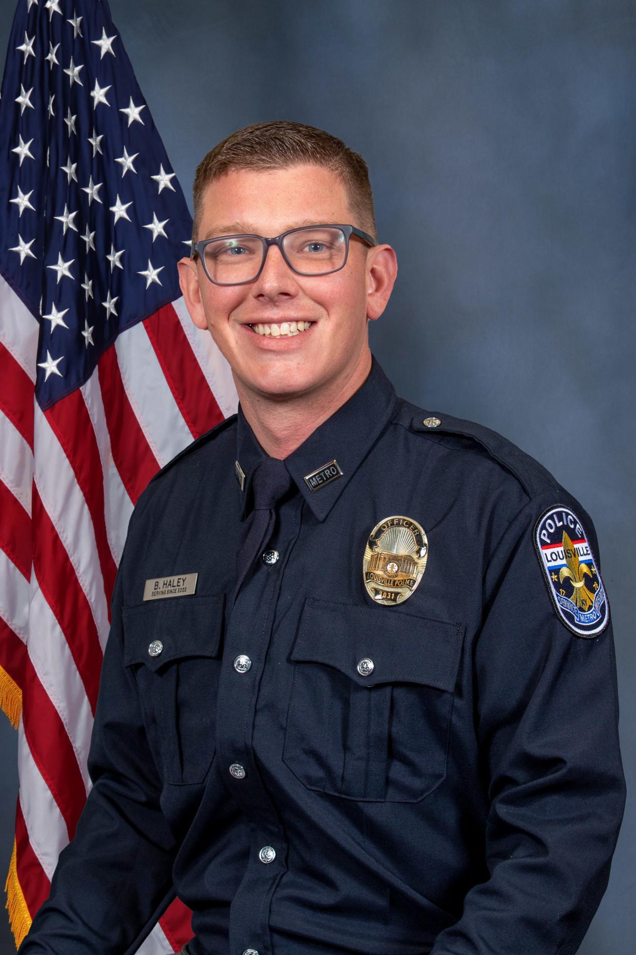 Officer Brandon Haley has been with Louisville Metro Police since 2021. He was shot early morning Thursday, Sept. 7 during a traffic stop.