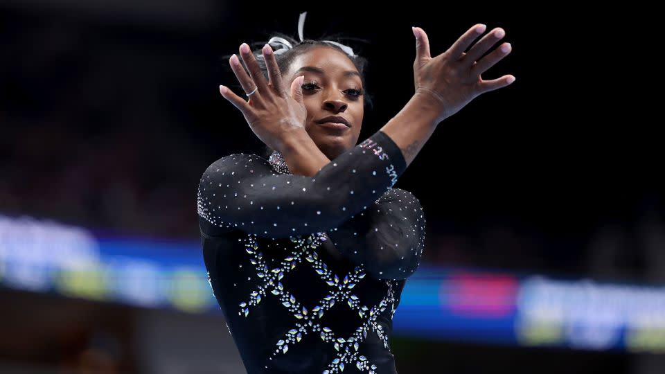Biles competes in the floor exercise on day four of the 2023 US Gymnastics Championships. - Ezra Shaw/Getty Images