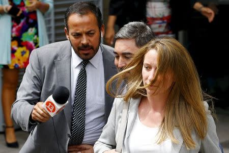 Natalia Compagnon, daughter-in-law of Chilean President Michelle Bachelet, leaves from a court in Rancagua city, south of Santiago, January 29, 2016. REUTERS/Ivan Alvarado