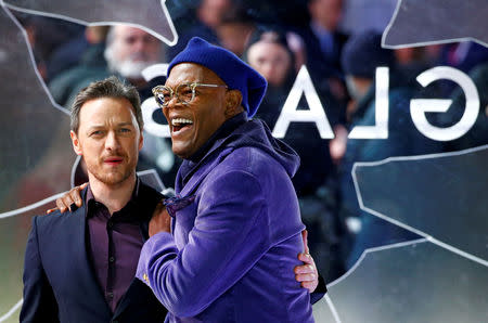 FILE PHOTO: Actors Samuel L. Jackson and James McAvoy attend the European premiere of "Glass" in London, Britain January 9, 2019. REUTERS/Henry Nicholls/File Photo