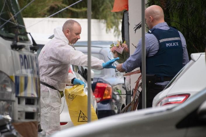 Police Forensic officers work at the Dean Avenue mosque in Christchurch, New Zealand (AFP Photo/Marty MELVILLE)