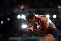 LONDON, ENGLAND - AUGUST 05: Yamile Aldama of Great Britain compete in the Women's Triple Jump final on Day 9 of the London 2012 Olympic Games at the Olympic Stadium on August 5, 2012 in London, England. (Photo by Adam Pretty/Getty Images)