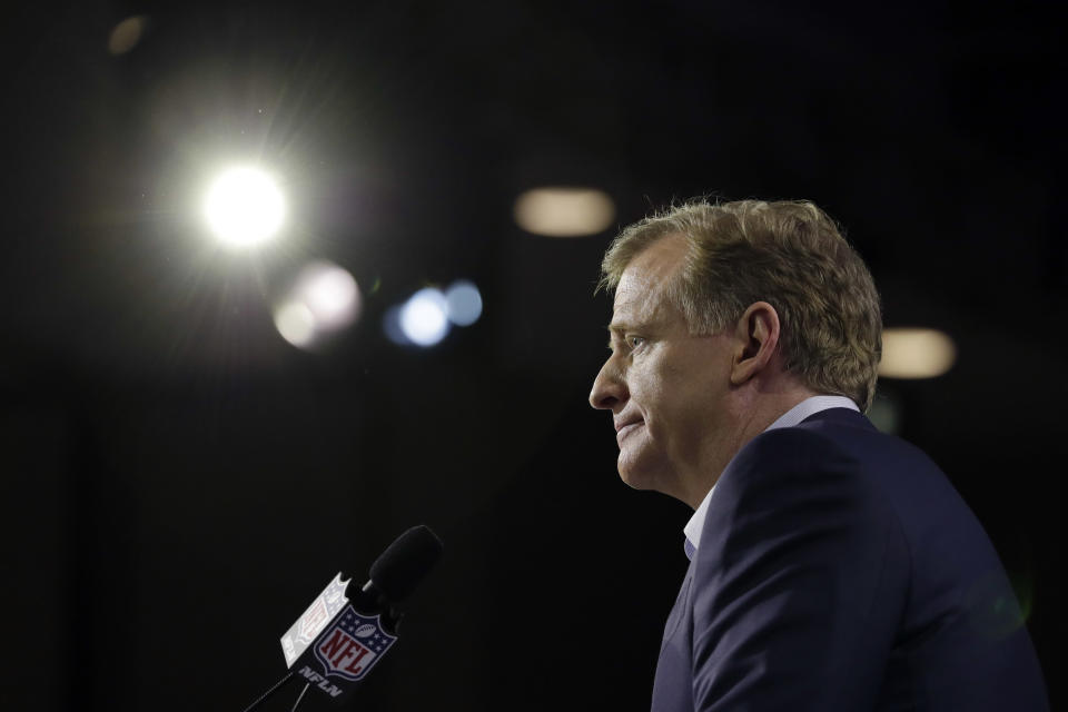 NFL commissioner Roger Goodell speaks during a news conference in advance of the Super Bowl 52. (AP)