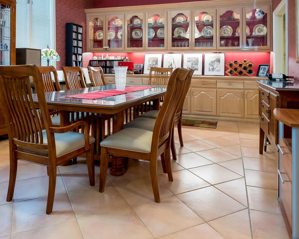 The dining room is large. The previous owner built the home and wanted a space that would allow for entertaining large groups of friends and family.