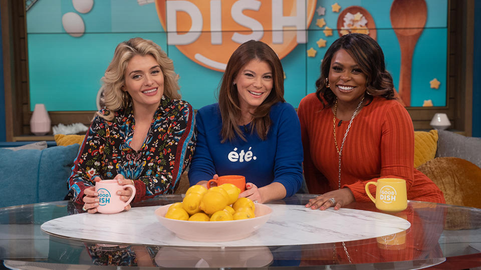 Daphne Oz, Gail Simmons and Jamika Pessoa on the premiere of “The Good Dish.” - Credit: Courtesy of Sony Pictures Television/Brian Adkins