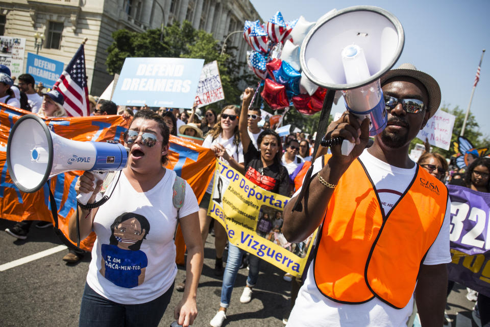 Demonstrators march in response to the Trump administration’s announcement that it would end the Deferred Action for Childhood Arrivals (DACA) program. (Photo: Zach Gibson/Getty Images)