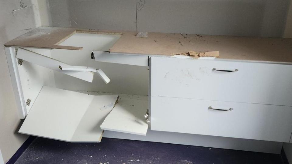 Cupboards in a Porter Davis home left damaged. Source: 9News