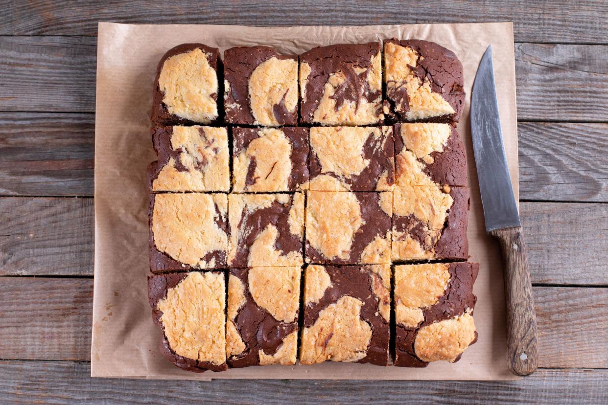 Trend baking Brookies chocolate brownies and cookies. Top view. Selective focus.