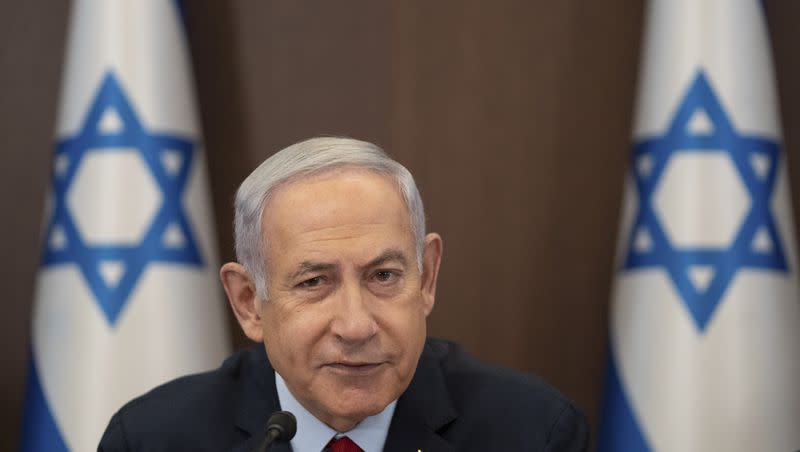 Israeli Prime Minister Benjamin Netanyahu chairs a cabinet meeting at the prime minister’s office in Jerusalem, Sunday, June 18, 2023. Netanyahu’s corruption trial has resumed after the case had been put on pause following Hamas’ attack on Israel on Oct. 7.