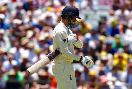 Cricket - Ashes test match - Australia v England - WACA Ground, Perth, Australia, December 14, 2017. England's James Vince reacts as he walks off the ground after being dismissed during the first day of the third Ashes cricket test match. REUTERS/David Gray