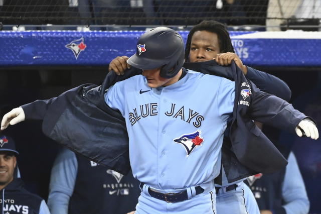 Matt Chapman of the Toronto Blue Jays gets the home run jacket