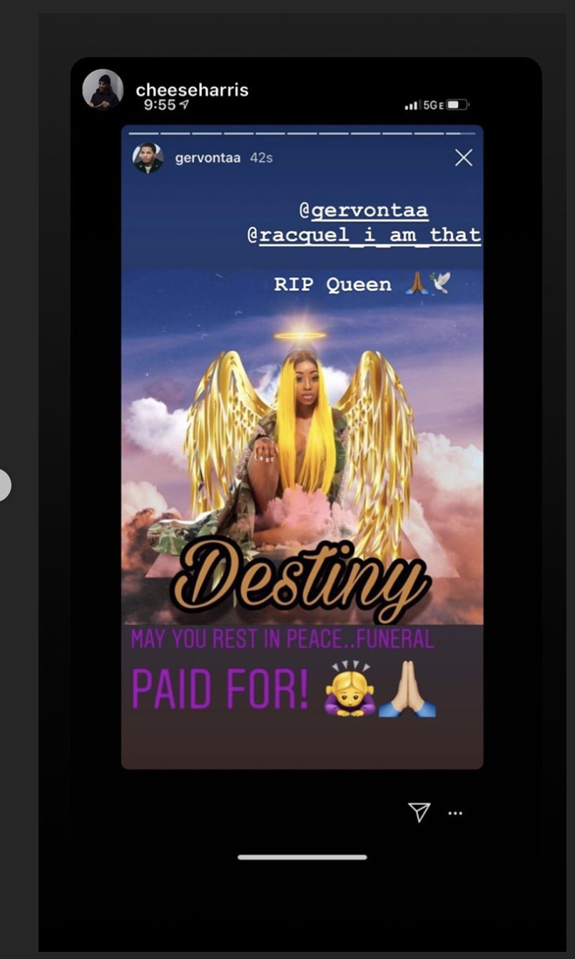 Gervonta Davis' Instagram story appeared to show that he had paid for Destiny Harrison's funeral. (Photo: Instagram)