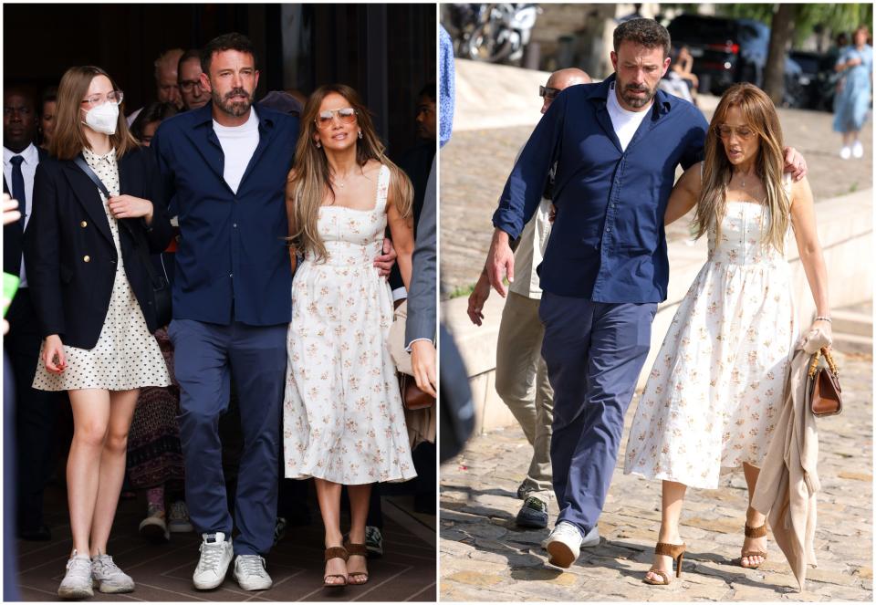 Ben Affleck, Violet Affleck, and Jennifer Lopez in Paris.