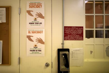 A poster targeting suicidal inmates is seen at the California Medical Facility prison in Vacaville, California, U.S., May 22, 2018. REUTERS/Lucy Nicholson