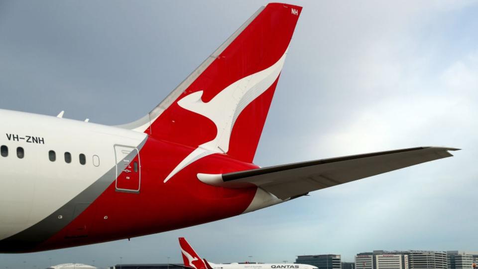 Tail wing of Qantas plane. 