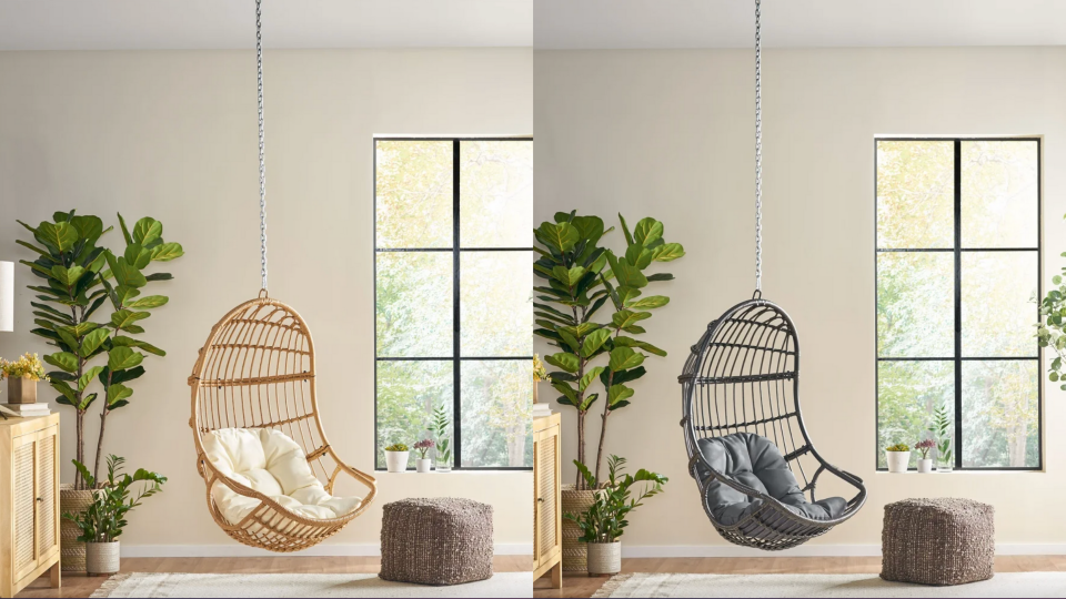Choose from beige or dark grey finishes for this hanging chair.