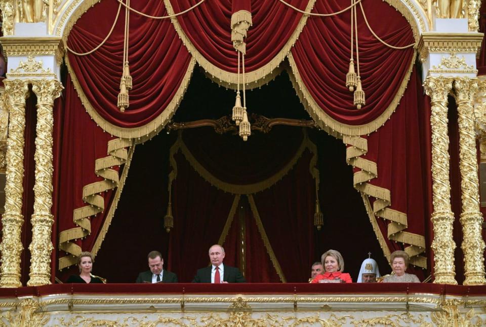 <div class="inline-image__title"> Vladimir Putin at the State Academic Bolshoi Theatre in Moscow.</div> <div class="inline-image__credit">ALEXEI DRUZHININ/AFP via Getty Images</div>