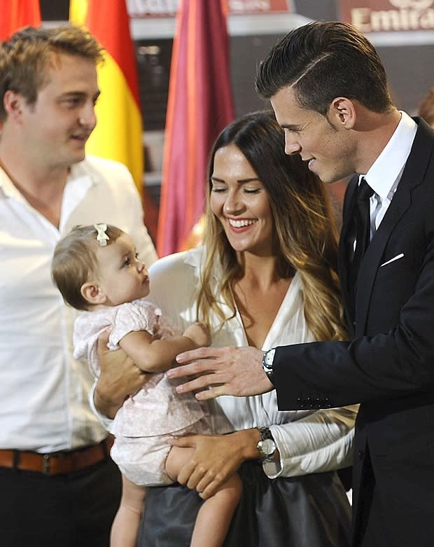 Gareth Bale and his partner, Emma Rhys-Jones, at his unveiling in Madrid earlier this week.