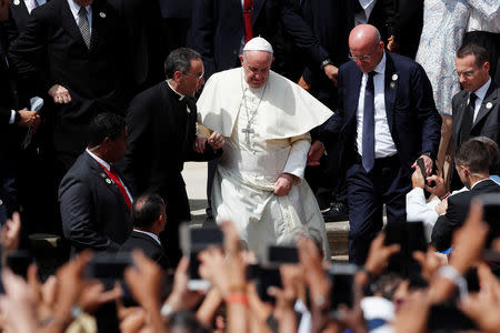 Pope Francis leaves after a mass at Church Cathedral Basilica Santa Maria La Antigua during World Youth Day in Panama City, Panama January 26, 2019. REUTERS/Carlos Jasso