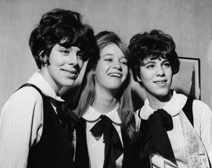 Three members of the popular "girl group" The Shangri-Las in London. They are: (from left to right) Marge Ganser; Mary Weiss; and Mary Anne Ganser. The fourth member, Betty Weiss, is ill and stayed behind in the USA. (Photo by © Hulton-Deutsch Collection/CORBIS/Corbis via Getty Images)