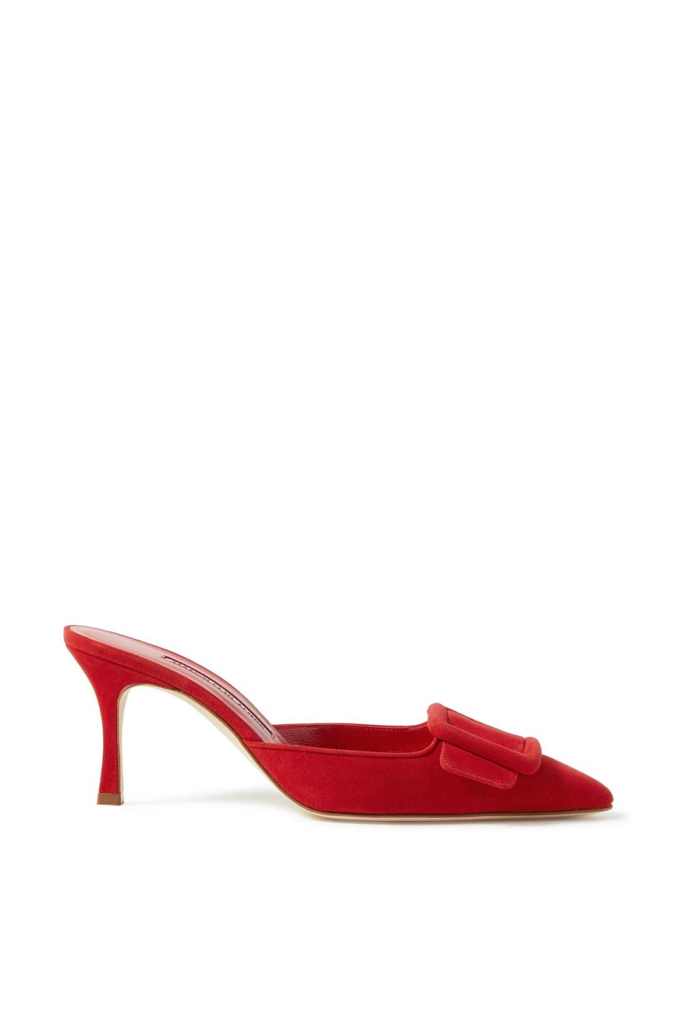 Manolo Blahnik, Maysale 70 suede mules, £595, net-a-porter.com (Manolo Blahnik)