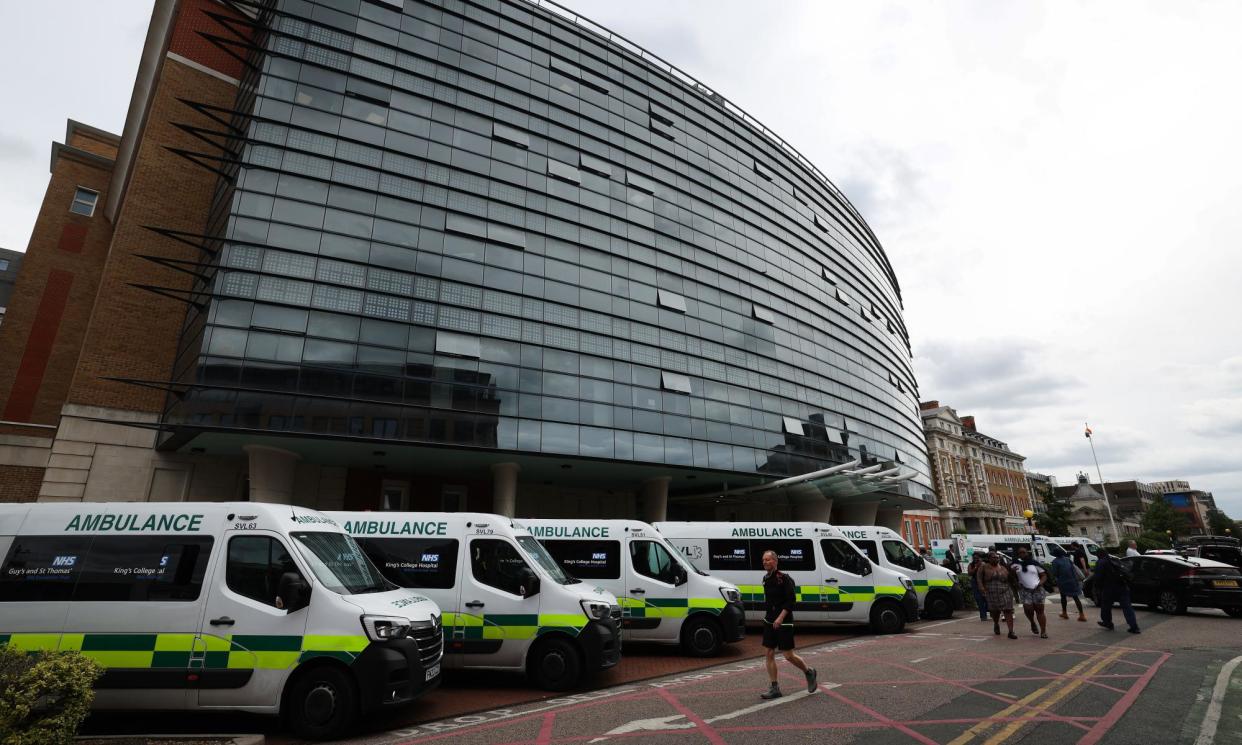 <span>King’s College hospital in London. Junior doctors in England are due to strike from 27 June to 2 July as part of a long-running pay dispute.</span><span>Photograph: Andy Rain/EPA</span>