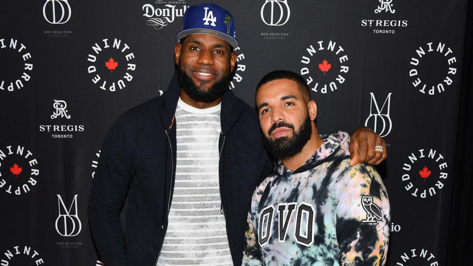 Lebron James and Drake attending the Uninterrupted Canada launch in Toronto. (Getty Images)
