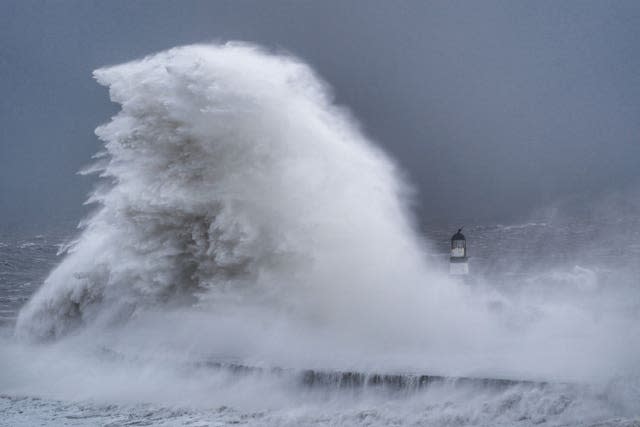 Waves strike the shore