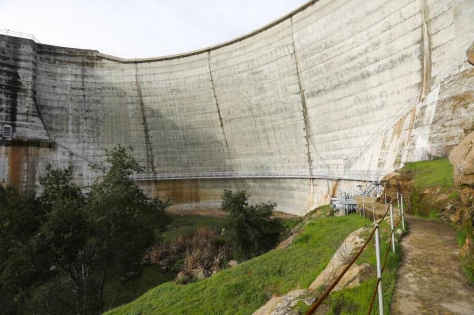 The 135-foot-tall concrete Salinas Dam was completed in January 1942 by the U.S. Army. San Luis Obispo has rights to the water, and the county administers the park and dam.