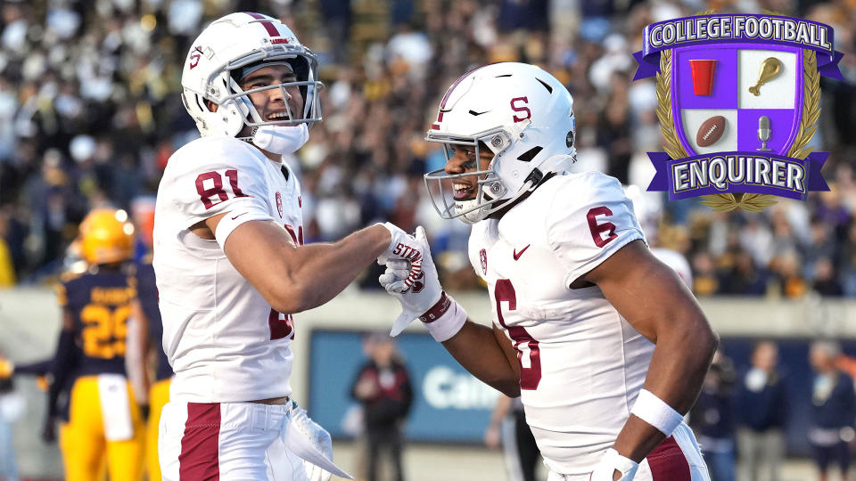 Elijah Higgins and Brycen Tremayne celebrate after a touchdown vs Cal
Darren Yamashita-USA TODAY Sports