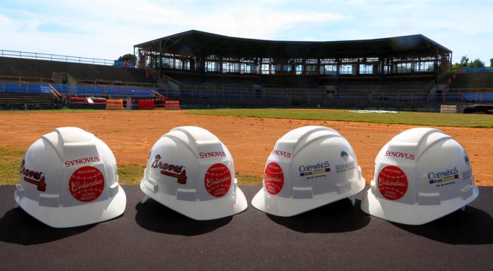 Officials held a groundbreaking ceremony Tuesday afternoon at Golden park, now named Synovus Park, in Columbus, Georgia as part of the process of renovating the historic baseball park for the AA affiliate of the Atlanta Braves. 06/11/2024
