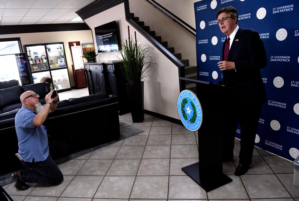 Greg Jaklewicz records video of Lt. Gov. Dan Patrick's press conference at Abilene Regional Airport in September 2018.