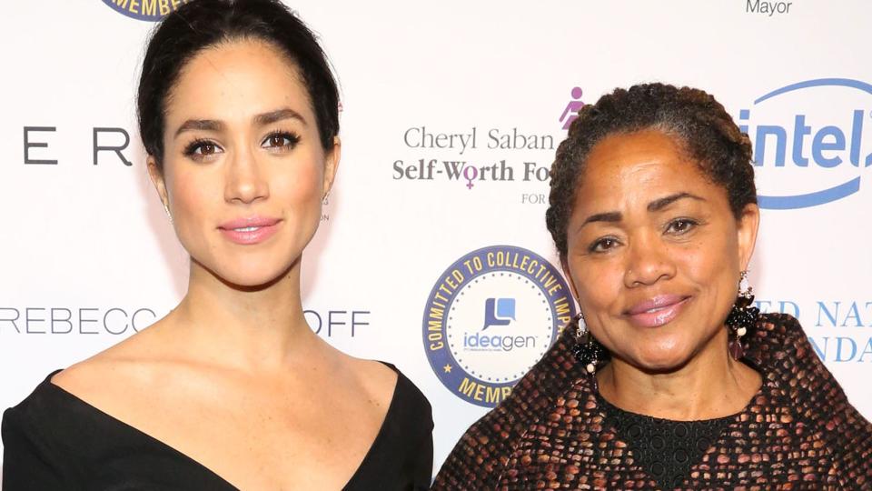 Meghan Markle in a black dress with Doria Ragland attend UN Women's 20th Anniversary of the Fourth World Conference of Women in Beijing