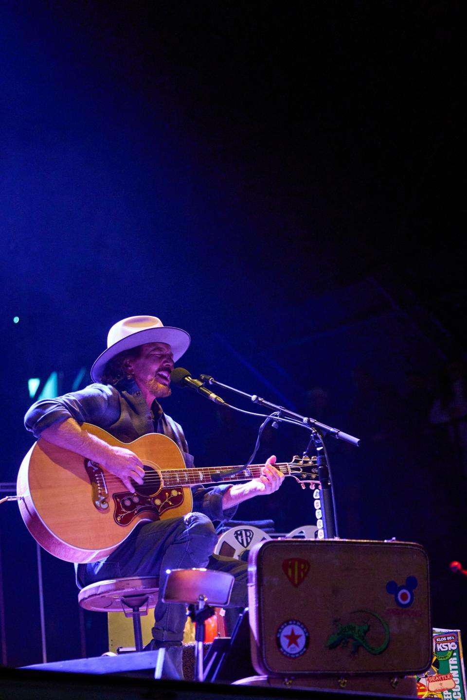 Eddie Vedder performs on the Home Plate stage during day two of Innings Festival at Tempe Beach Park on Feb. 26, 2023.