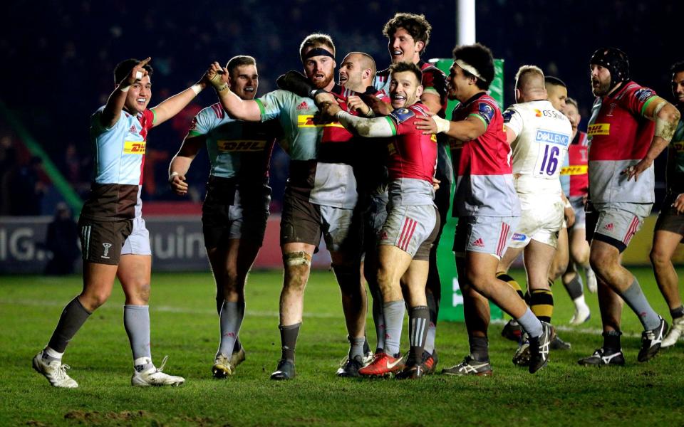 James Chisholm celebrates the winner for Harlequins - Getty Images Europe