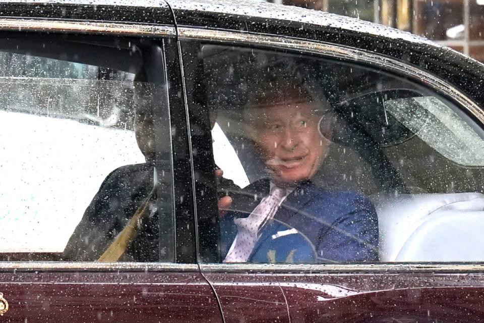 King Charles III leaves Westminster Abbey on May 5 after a rehearsal (PA)