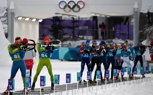Biathletes at a practice session in Pyeonchang.  (Photo: FRANCK FIFE via Getty Images)