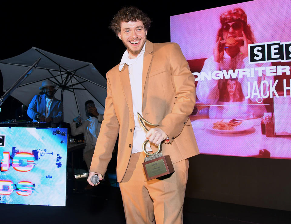 <p>Jack Harlow accepts the Songwriter of the Year award during the SESAC Los Angeles Music Awards at The London West Hollywood on Sept. 21. </p>