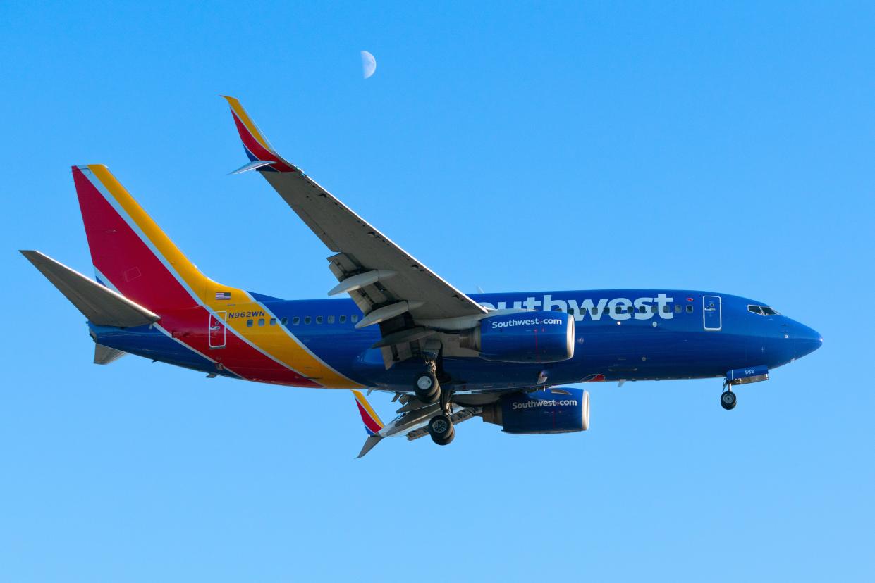 Southwest Airlines plane in the sky