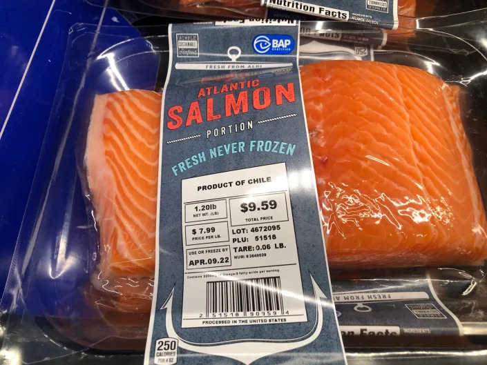 salmon in a package at aldi